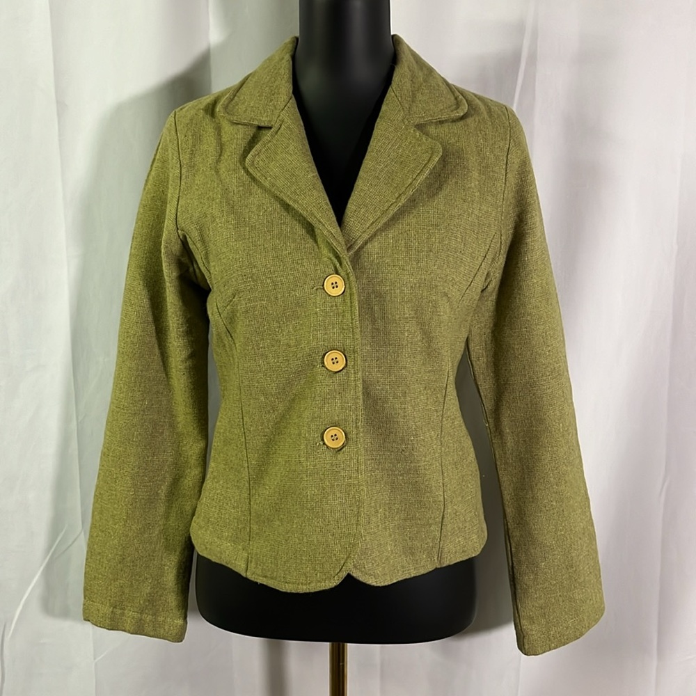 Andrew & Company Pea Green Wool Blend Button Front Blazer Jacket